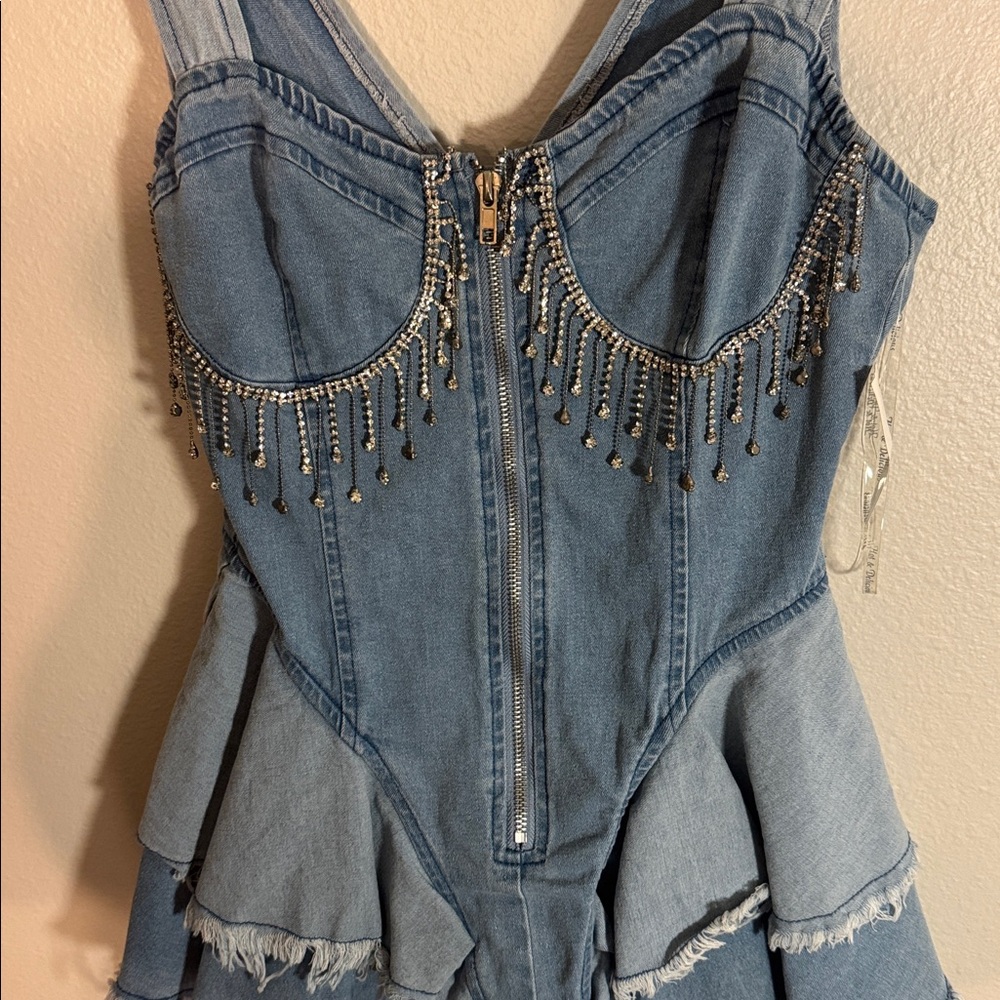 Hot & Delicious Denim Jumpsuit with Silver Accents - Picture 4 of 10